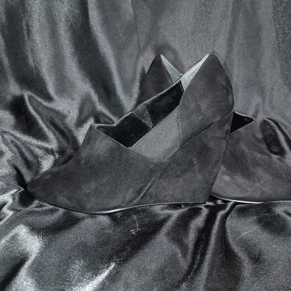 Charles Black Suede Wedge Booties - Picture 9 of 11